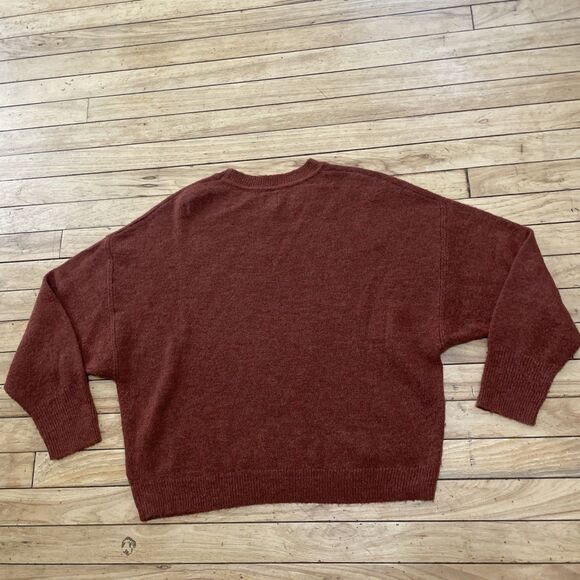Gap Crop Sweater Wool Alpaca L Burnt Orange Brown Mock Oversize Western Knit 44" - Picture 2 of 16